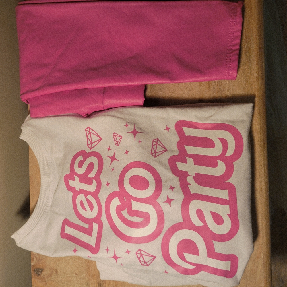 Bride Set Pink and White Graphic Tee Plus Latexlike Leggings